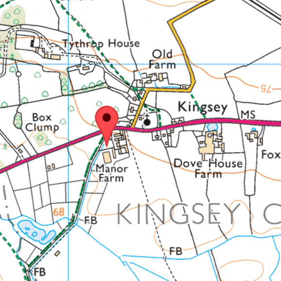 Map of Kingsey showing the location of Manor Farm